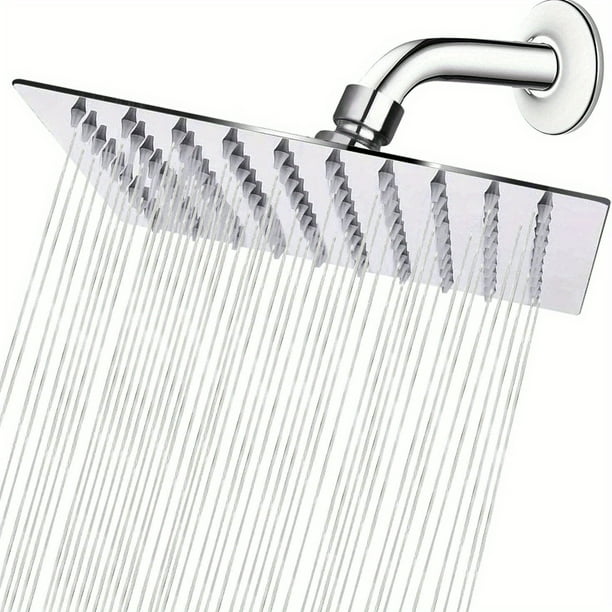 1set Stainless Steel Square Rainfall Shower Head, High Pressure Rainfall Shower Head, Minimalist 8in Shower Spray Nozzle For Bathroom, Bathroom Accessories