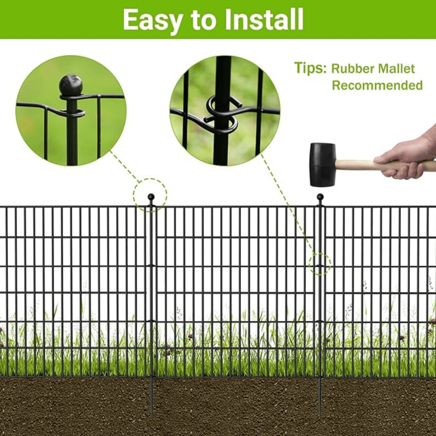 5 Panels No Dig Decorative Outdoor Garden Fence for Yard, 32 in(H) X 11.8 ft(L) Animal Barrier Fencing Rustproof Metal Wire Panel Border for Dog, Rabbits, and Patio Temporary Ground Stakes