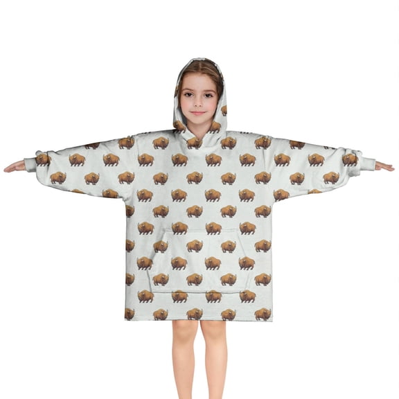 White Buffalo Pattern Blanket Hoodies for Kids 6-13YR Oversize Wearable Blanket Hoodies for Boys Girls Teens