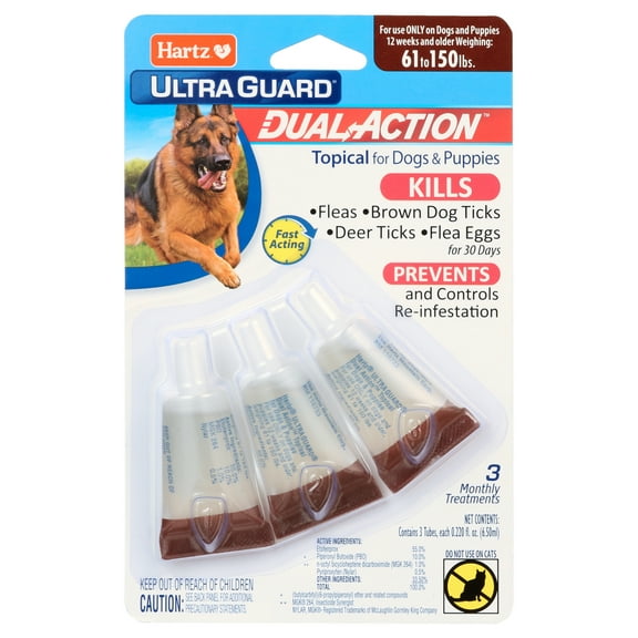 Hartz UltraGuard Dual Action Flea & Tick Topical, XL, Dogs 61-150lbs, 3 Monthly Treatments