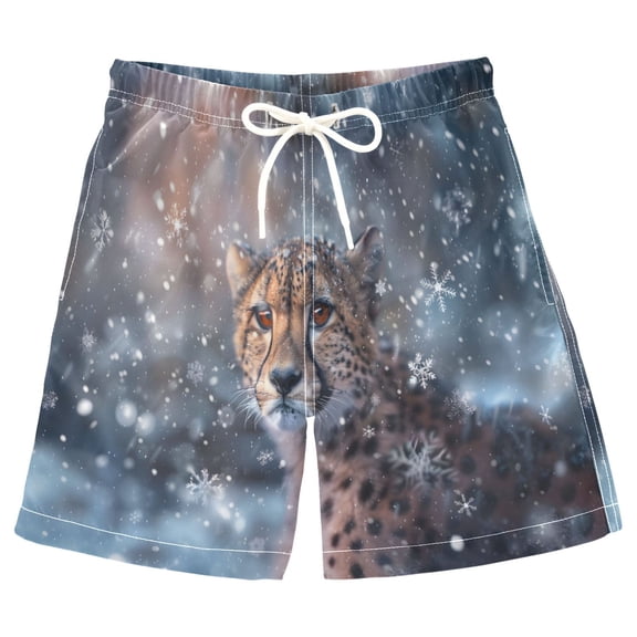 joogoo Kids Boys Swim Trunks Cheetahs and Snowflakes Beach Board Shorts Drawstring Swimsuit Kid Teen L
