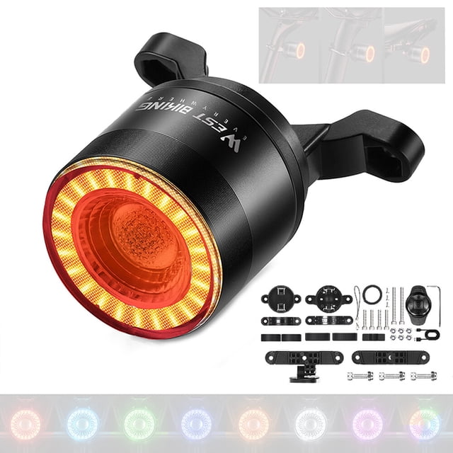 Luz trasera colorida para bicicleta, luz de ciclismo nocturna de tamaño compacto, freno inteligente