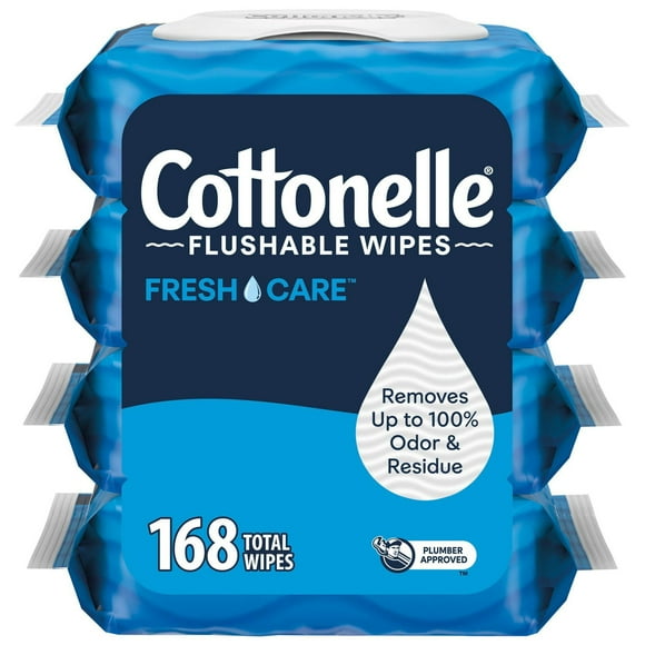 Lingettes humides jetables dans les toilettes Cottonelle, 4 emballage à couvercle rabattable, 168 lingettes jetables dans les toilettes au total 4 emballage à couvercle rabattable, 168 lingettes