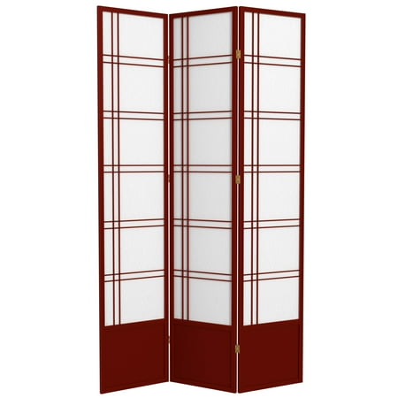 Red Lantern 7 ft. Tall Double Cross Shoji Screen - Rosewood - 3 Panels