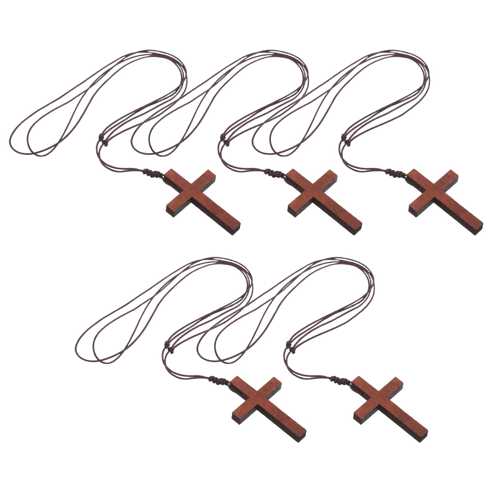WRITWAA 5Pcs Unisex Wooden Cross Pendant Necklace Strong Natural Material Christian Symbol