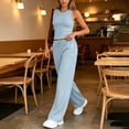 thumbnail image 3 of FRSASU Women's Gym Sets Crew Neck Vest Loose Trousers Suits Workout Athletic Yoga Training Casual 2 Pecs Tracksuits Light Blue, 3 of 7