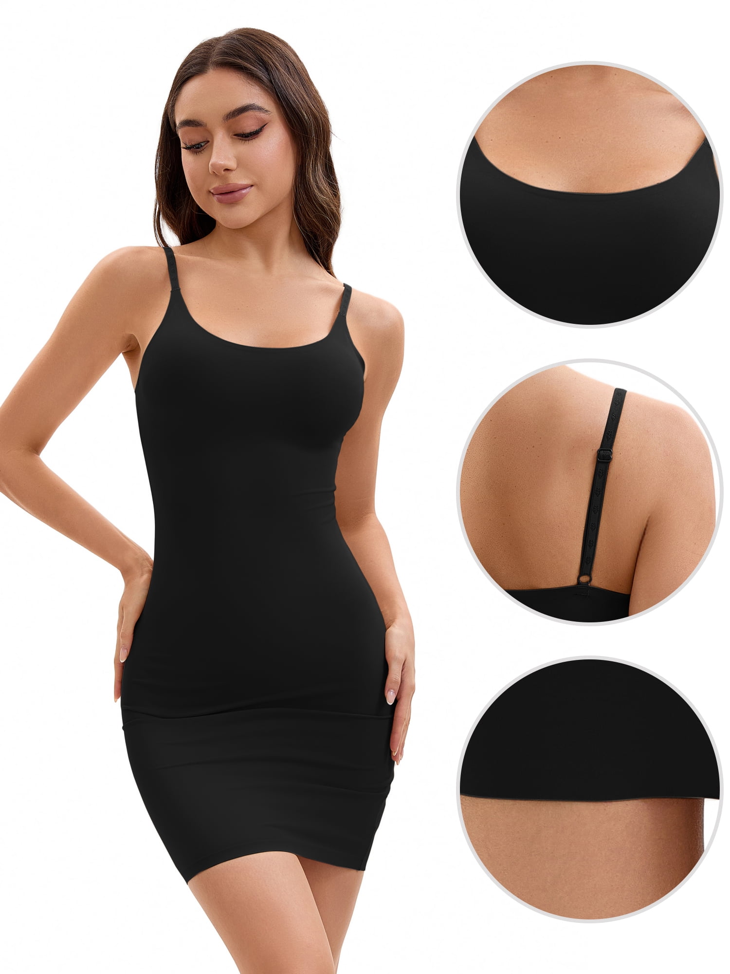 Unique Bargains Adjustable Full Slips Under Dress Nightwear S Black