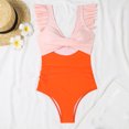 thumbnail image 5 of Women's One Piece Bikini Swimsuit Fashion Color Block with Removable Bra Pads No Underwire for Beach Swimming Vacation,Saffron,2XL, 5 of 7