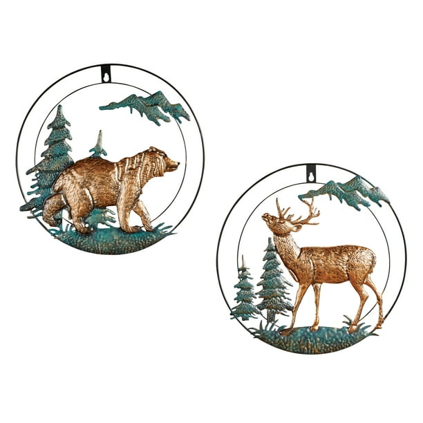 Northwoods Bear And Deer Metal Wall Art Decor Set Of 2 3 D Circular Pieces Copper Verdigris Colored Finish Hardware On Back For Easy Hanging Metal Walmart Com Walmart Com