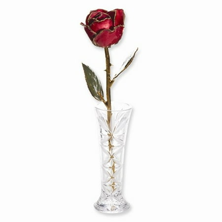 Lacquer Dipped 24k Gold Trim Red Rose Small Bud Vase Set