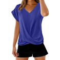 thumbnail image 2 of Blue Tshirts for Women Solid Color V Neck T Shirt Elegant Short Sleeved Top for Spring and Summer Women's Clothing Womens Shirts, 2 of 4