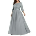 thumbnail image 2 of Womens Elegant Evening Dress Solid Crew Neck Lace Patchwork 3/4 Sleeves Dress Flowy Swing Cocktail Party Gown Dress Plus Size(3XL,Gray), 2 of 6