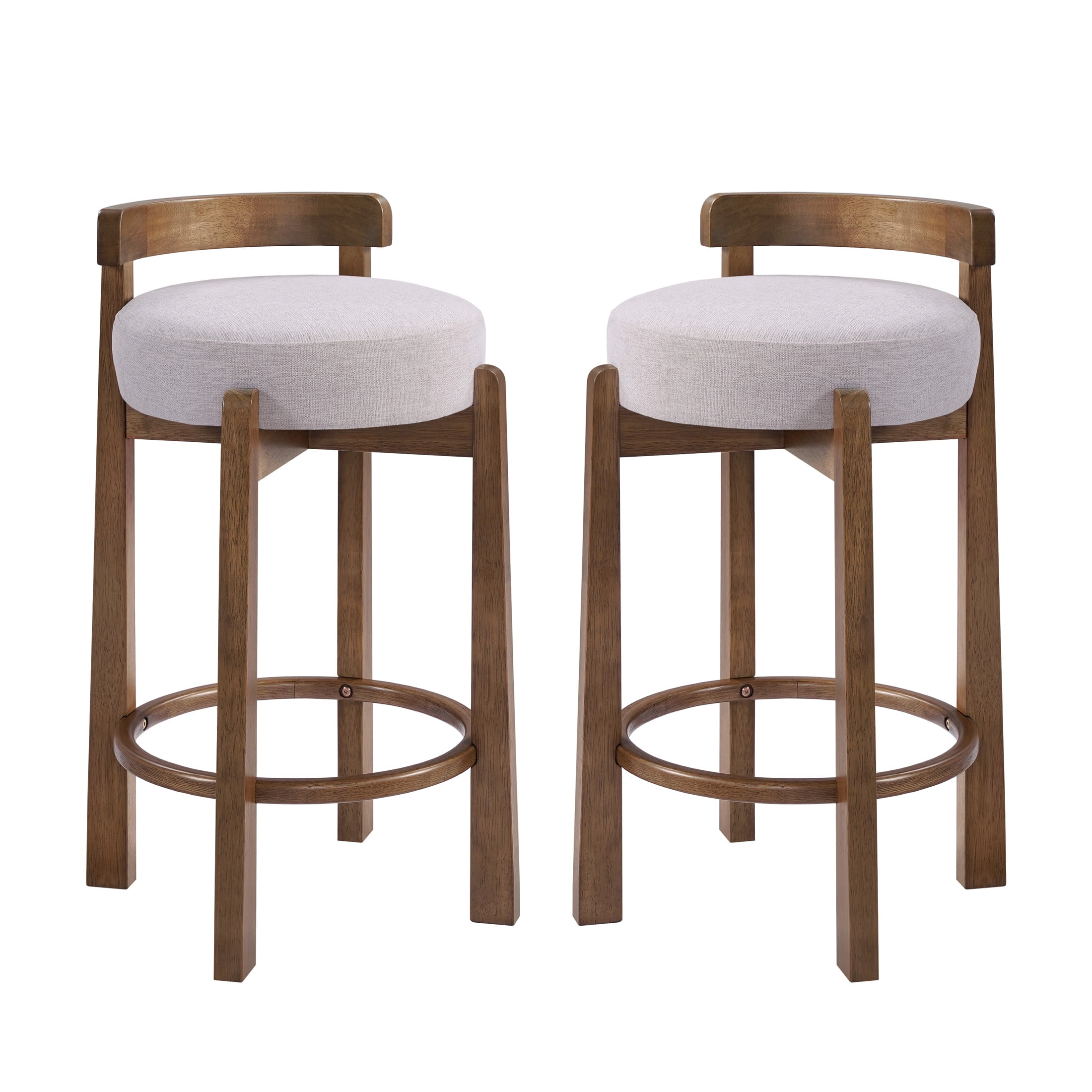 Christopher Knight Home Minimalist Wooden Counter Stools with Curved Back, Ivory Upholstery, Set of 2