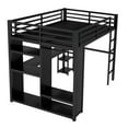 thumbnail image 4 of Queen Size Loft Bed Frame with Built-in Wardrobe Metal Loft Bed with Desk and Storage Shelves Black, 4 of 15