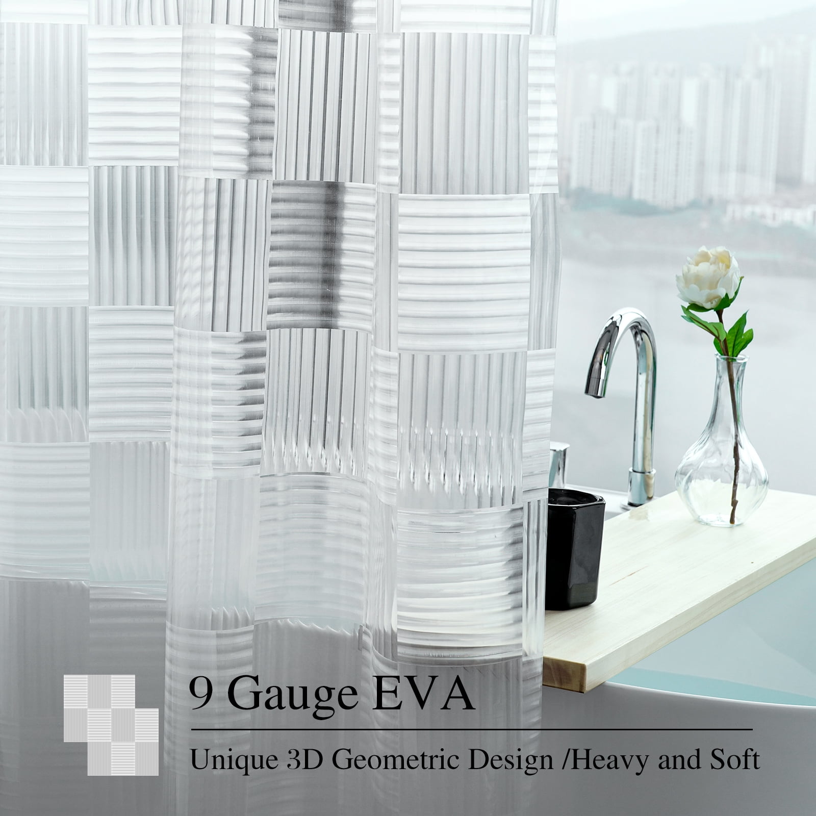 Inosoo Clear Shower Curtain Liner, 72"x 84" Extra Long Heavy Duty EVA Plastic Shower Curtain with 3D Geometric Design, Waterproof Shower Liner with Magnets