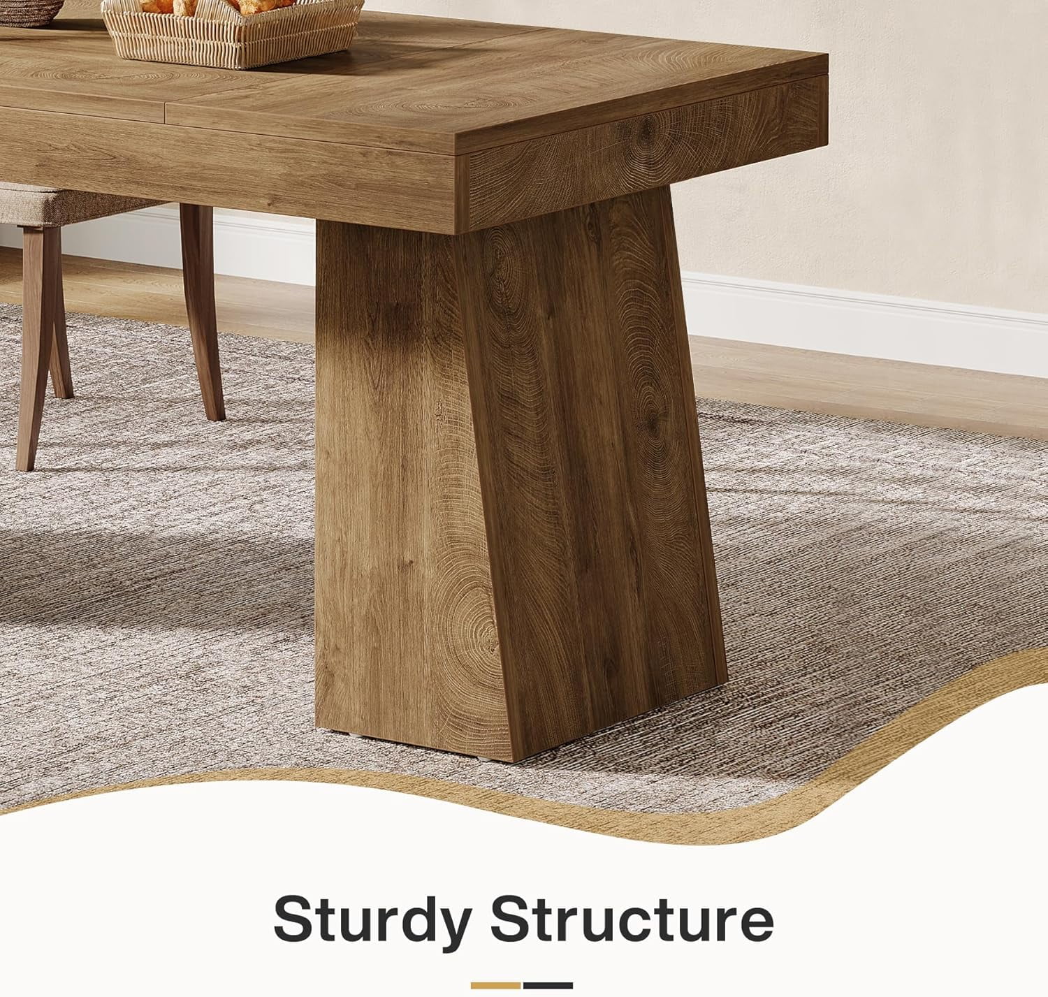 Rectangular 55" Dining Table for 4-6, Mid-Century Modern Kitchen Dining Table, Yellow