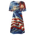 thumbnail image 4 of Cagogo Summer American Flag 4th of July Midi Sundresses for Womens Beach Dresses Casual Loose Fourth of July Patriotic Short Sleeve Bohemian Black Bridal Shower Dresses, 4 of 5