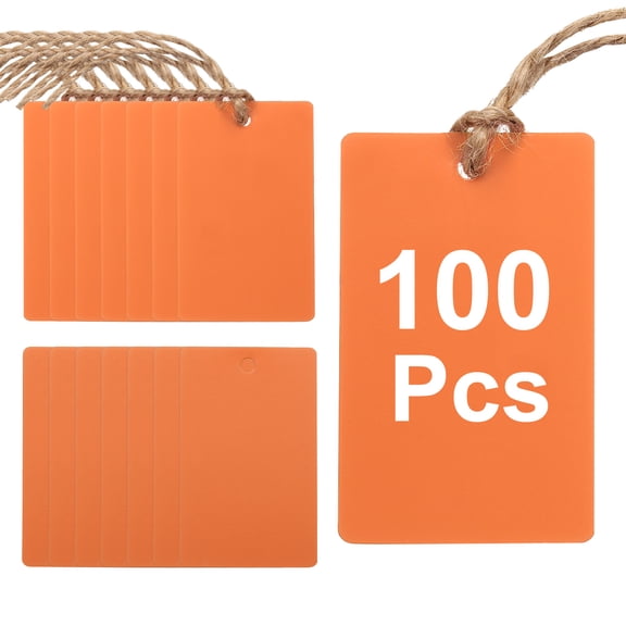 100Pcs Orange Plastic Shipping Tags, 2" x 1" Waterproof Labeling Tags with Thread & Wire for Garage, Inventory Tag