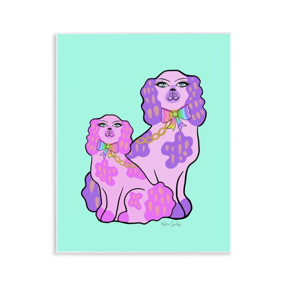 Stupell Industries Funky Glam Dogs on Turquoise Animals Painting Unframed Art Print Wall Art, 11 x 14