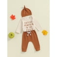 thumbnail image 4 of Elippeo Baby Boy Halloween Outfit Letter Print Long Sleeve Rompers and Elastic Pants Beanie Hat Set Spring 3 Piece Clothes 3 6 9 12 Months, 4 of 9