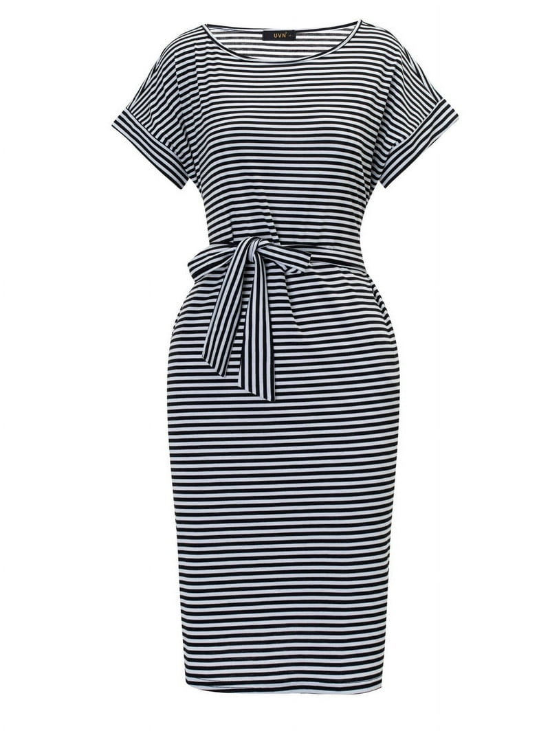 white christmas dresses Comfy White Striped T-shirt Dress