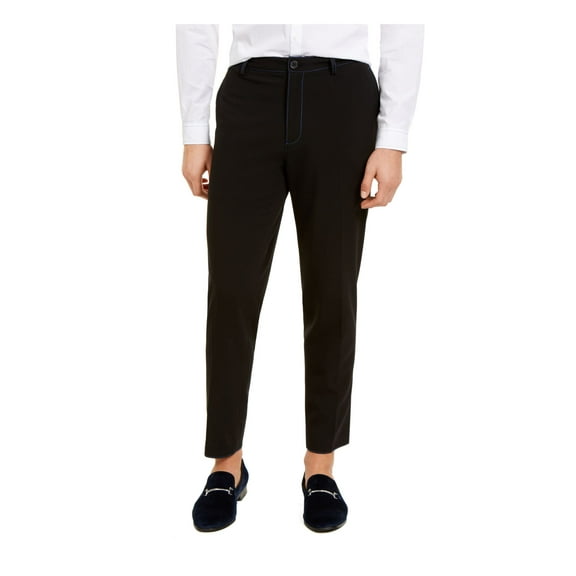 INC Mens Black Flat Front Tapered Slim Fit Pants L