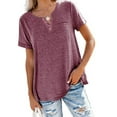 thumbnail image 1 of MAWCLOS Dames T-Shirt Couleur Unie Tops V Cou Tee Confortable Rue Manches Courtes Blouse Claret S, 1 of 7
