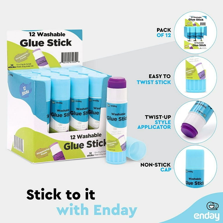 Enday 12-Pc Disappearing Purple Washable Glue Stick Bulk Pack Home Office,  School Supplies
