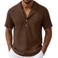 thumbnail image 3 of Hesxuno Men Cotton Linen Polos Shirt V Neck Collared Short Sleeve Tops Summer Casual Golf Shirt Loose Beach Vacation Blouses Brown XXL, 3 of 5