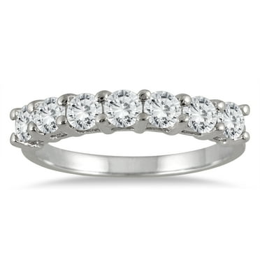 SZUL Women's 1 Carat TW Seven Stone Diamond Wedding Band in 14K White Gold (J-K-L Color, I2-I3 Clarity)