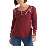 Lucky Brand Women's Embroidered Thermal Top Red Size X-Large