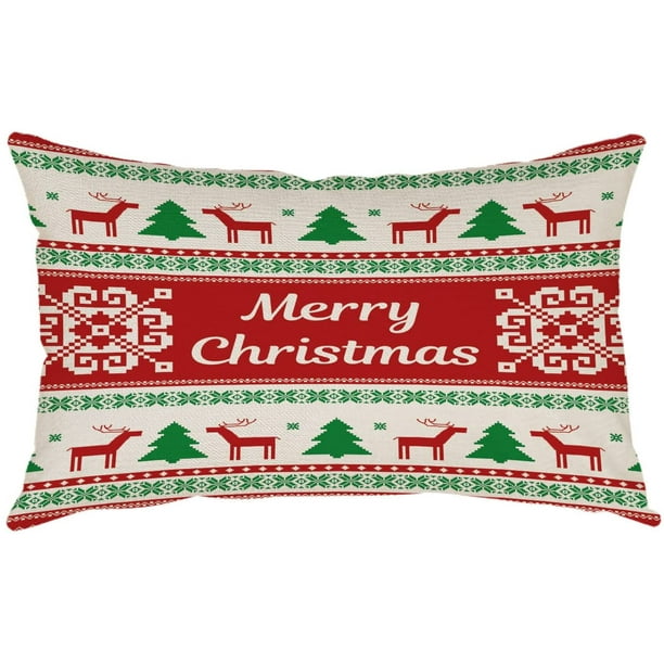 Christmas Pillow Covers 12x20 Set of 4 Red Green Xmas Decorative Throw Pillows Christmas Tree Deer Santa Pillow Cases Home Outdoor Sofa Couch Cushion