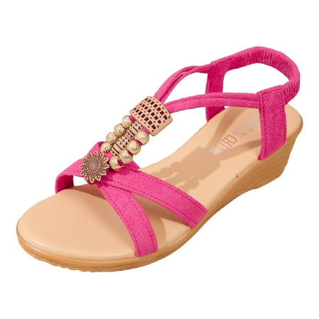 

Jungdeepe Ladies Summer Retro Bohemian Style Beaded Milled Velvet Open Toe Beach Outwear Plus Size Sandals