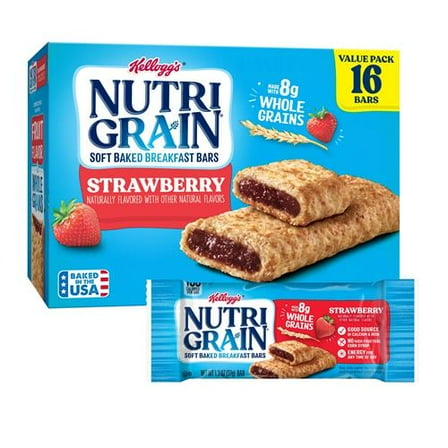 Nutri-Grain Soft Baked Breakfast Bars, Kids Snacks, Value Pack, Strawberry, 20.8Oz Box (16 Count) - Pack of 2