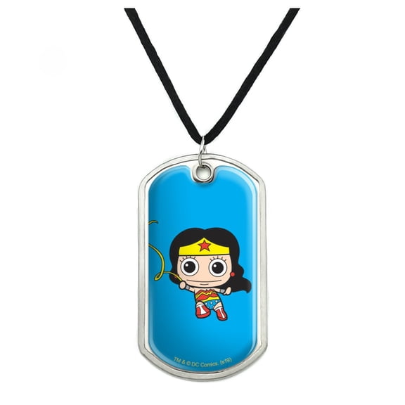 Wonder Woman Cute Chibi Golden Lasso Military Dog Tag Pendant Necklace with Cord