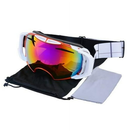 AGPTEK Ski goggles Anti-fog Colored Double Lens adult snowboard Electroplating Lens Winter Sports Goggles Orange Red