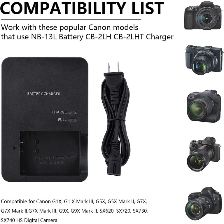 NB-13L CB-2LH Battery Charger Compatible with Canon CB-2LHT G1X G1