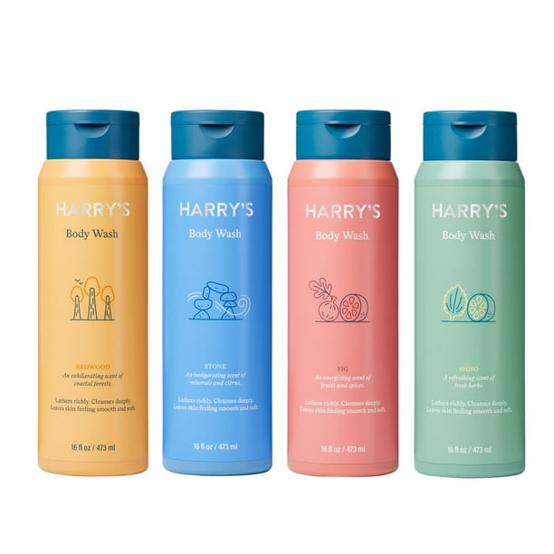 Harry's Men's Body Wash - Gel de baño para hombres - Paquete variado - 16 onzas líquidas, paquete de 4 (el embalaje puede variar)