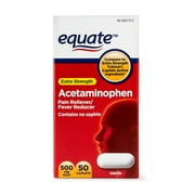 (4 pack) (4 Pack) Equate Extra Strength Acetaminophen Caplets, 500 mg, 50 Ct