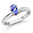 thumbnail image 2 of Gem Stone King 925 Sterling Silver and 10K Yellow Gold Blue Tanzanite Solitaire Engagement Ring for Women (0.75 Cttw, Oval 7X5MM, Gemstone December Birthstone, Available in Size 5, 6, 7, 8, 9), 2 of 4