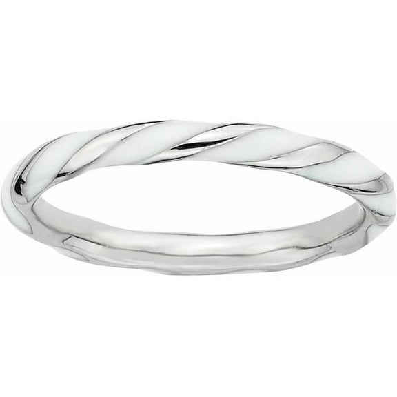 Sterling Silver Twisted White Enameled Ring