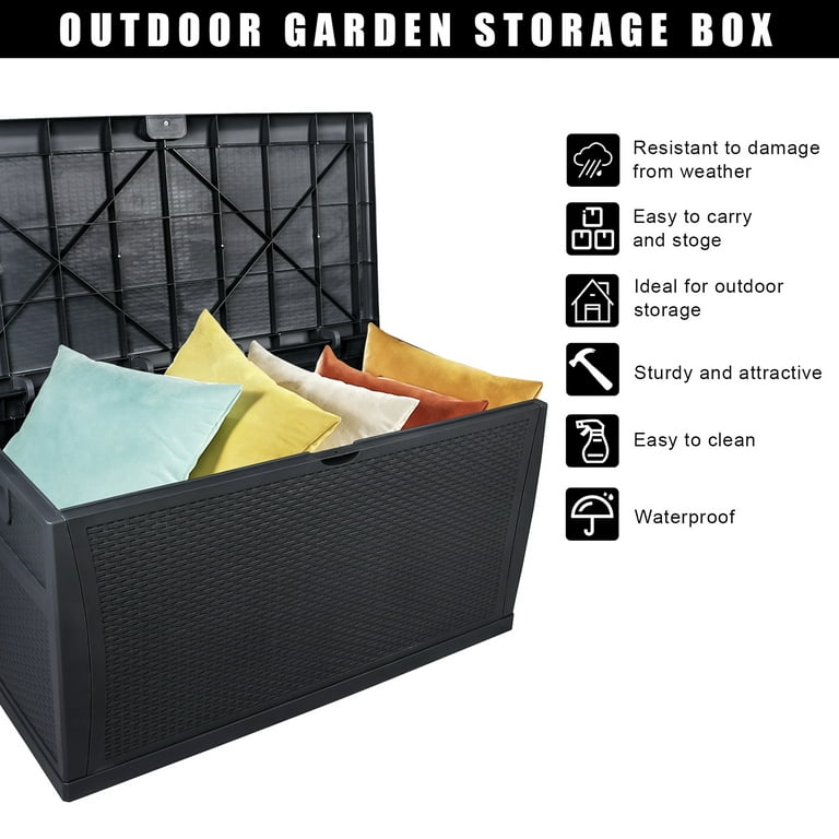 Seizeen Outdoor Storage Box, Large Patio Deck Box Waterproof, Resin Pool Storage Bin for Cushions Toys Garden Tools, 113 gal, Gray, Size: XL, Black