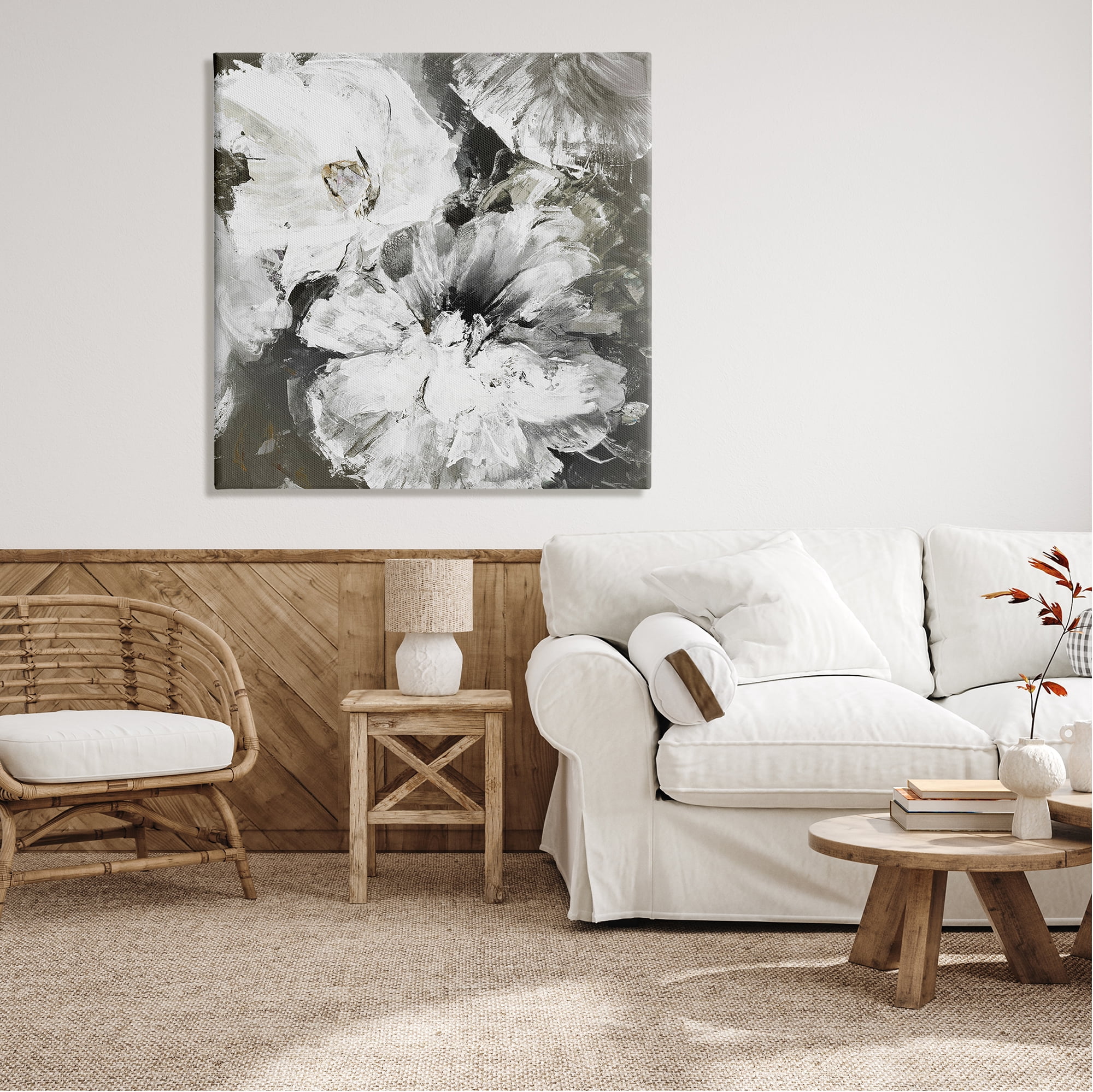 Stupell Industries Abstract White & Grey Flowers Botanical & Floral Painting Gallery Wrapped Canvas Print Wall Art, 36 x 36