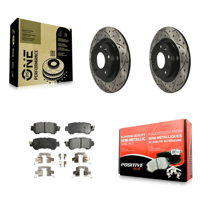 Transit Auto Rear Coated Drilled Slotted Disc Brake Rotors and Semi-Metallic Pads Kit for Car 2016-2018 Mazda CX-3 KDF-100541