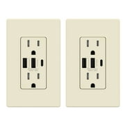 ELEGRP USB Wall Charger, 30W 6A ,Type C & Dual Type A, Duplex 15A TR Receptacle, W/ Wall Plate, R1815D60AAC-LA2, Light Almond(2-Pack)