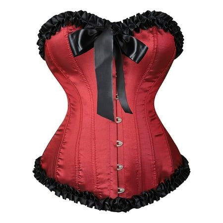 UAYOTSE Corset Tops for Women Satin Lace Up Plus Size Overbust Waist Cincher Bustier RD2 XS