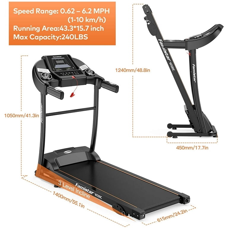 Famistar W500C Treadmills for Home 3 Levels Incline Electric Treadmill Workout Running Machine Home Treadmills for Running with Led Display