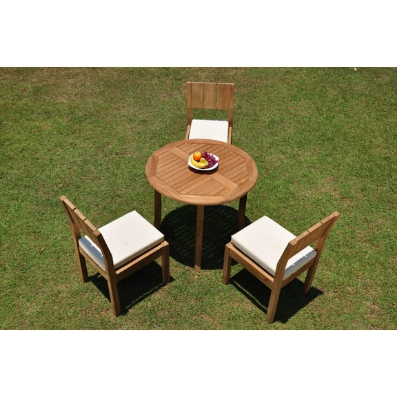 Grade-A Teak Dining Set: 3 Seater 4 Pc: 36" Round Table And 3 Veranda Armless Chairs Outdoor Patio WholesaleTeak #WMVR43
