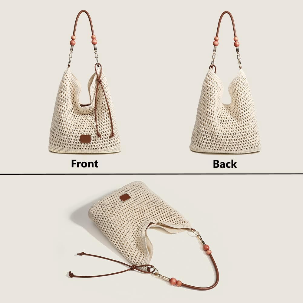 Large Capacity Crochet Knitted Summer Tote, Woven Beach Shoulder Bag, Bohemian Hollow Purses for Shopping Vacation