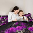thumbnail image 5 of Homewish Spooky Skull Skeleton 7-Piece Twin Bedding,Halloween Bedding Comforter Set,Purple Rose Floral Bed Set,Black Reversible, 5 of 8